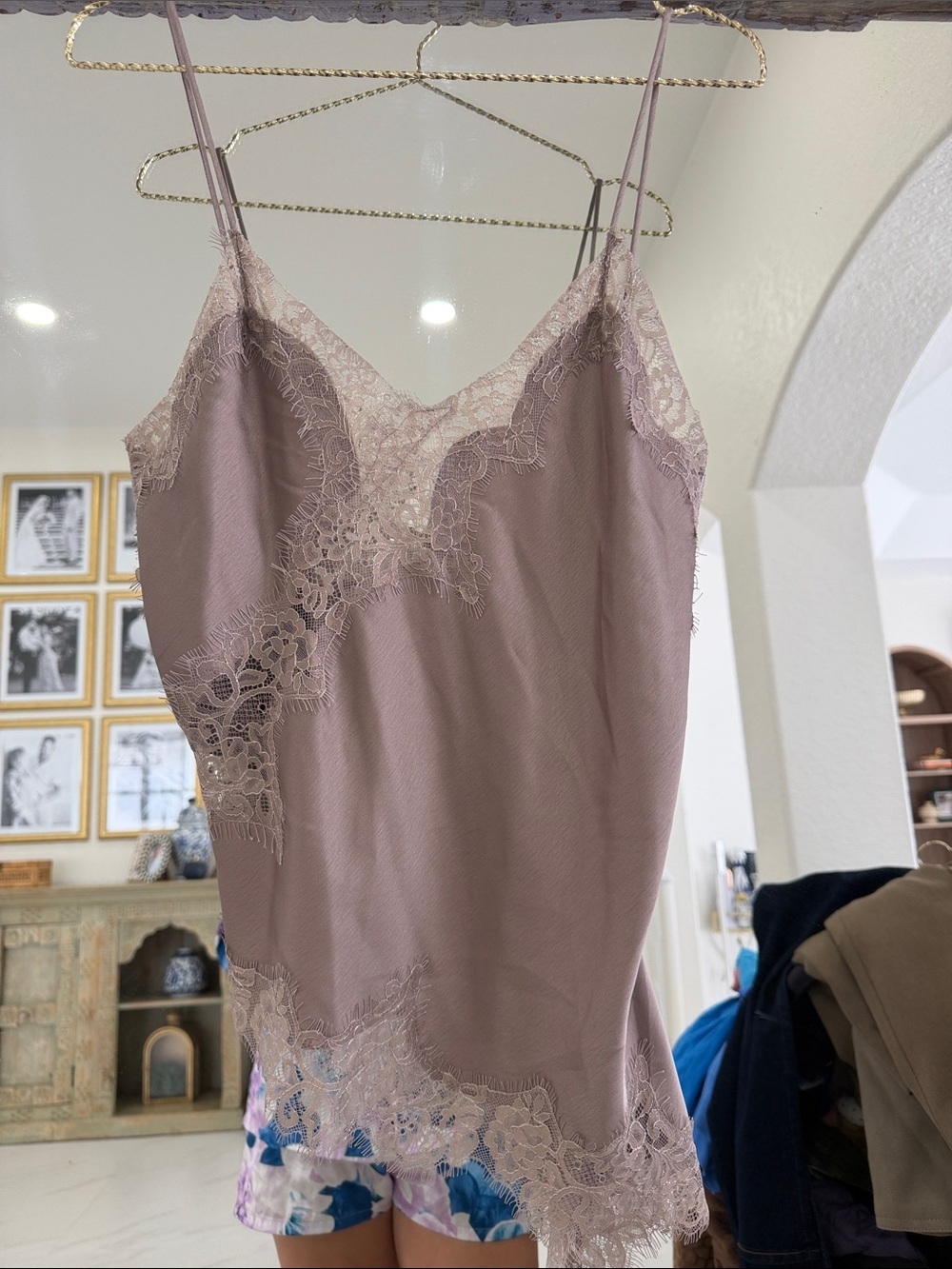 Zara Lace-Trim Satin Camisole in Dusty Mauve